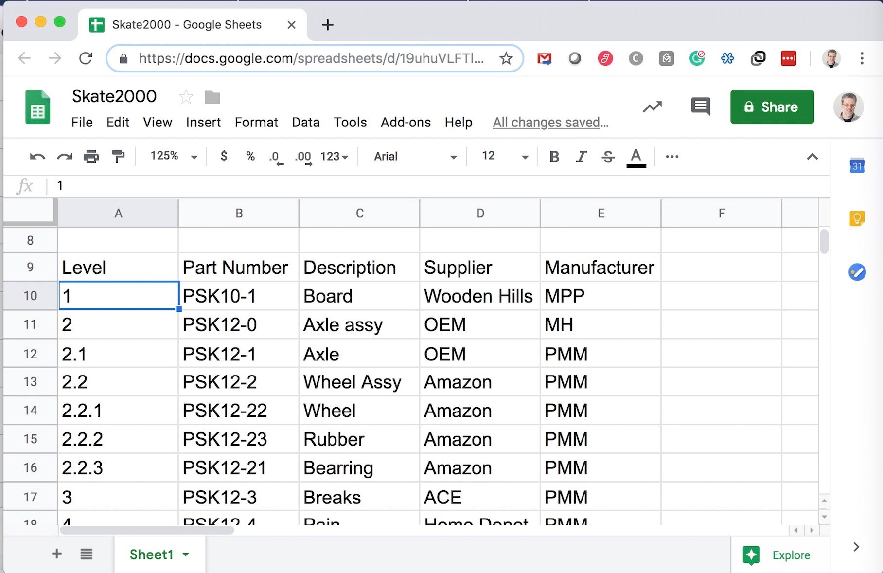 Bill of Material in Excel, BOM in excel